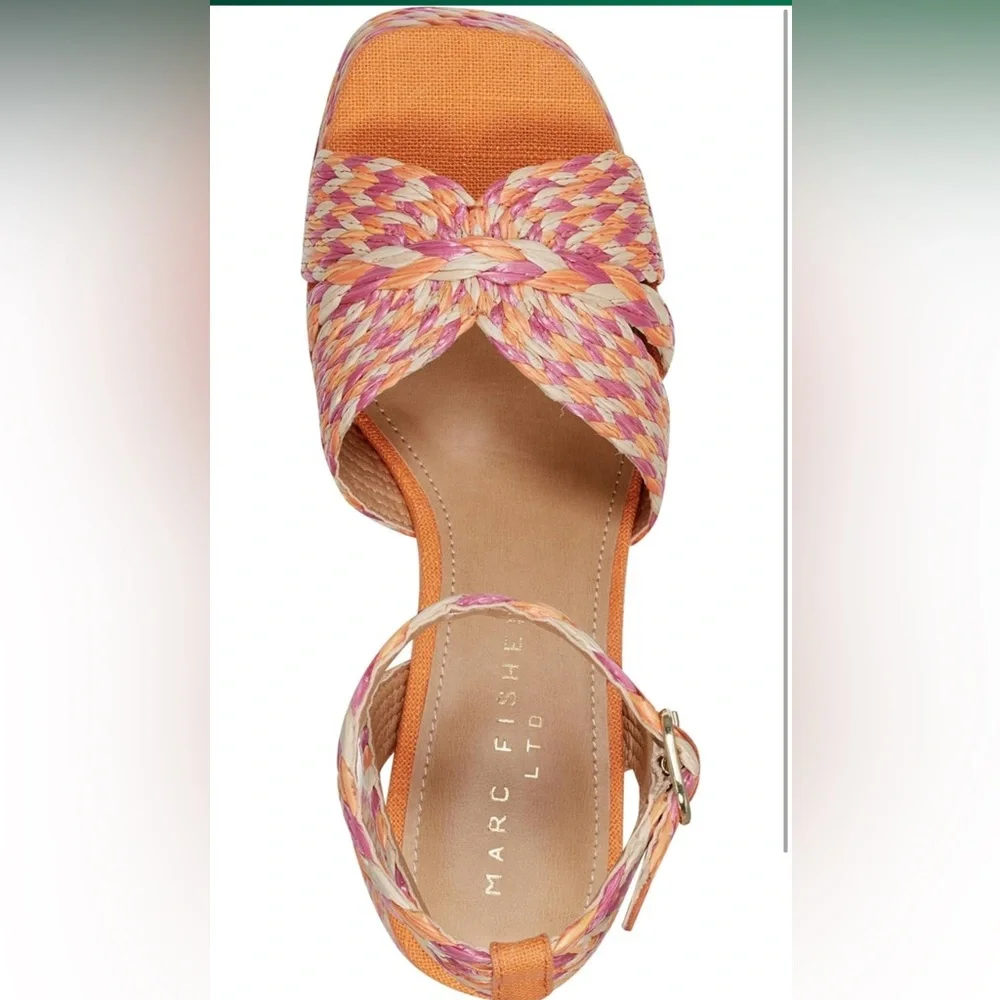 NWT Marc Fisher LTD Raffia Platform Sandals - Janie, Pink Multi, Size 9